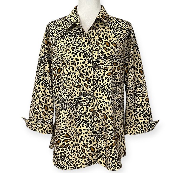 Westbound Women's Top Button Down Shirt Long Sleeve Size 18 Leopard Print - Picture 1 of 7